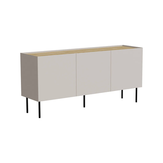 Credenza Verrone, Madia da salotto con tre ante battenti e vani interni, Rialzata da terra, 150x40 h70 cm, Beige e Rovere