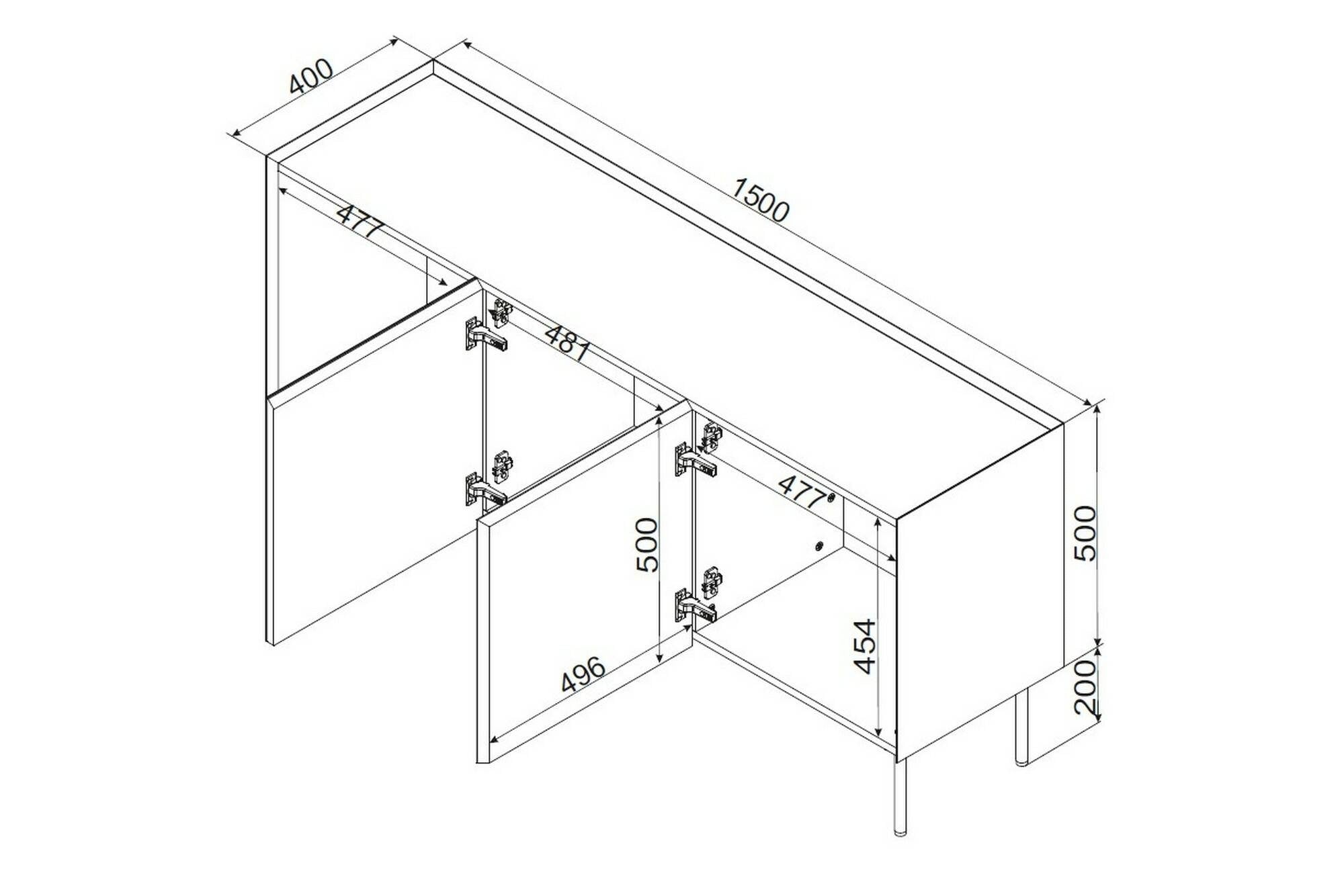 Credenza Verrone, Madia da salotto con tre ante battenti e vani interni, Rialzata da terra, 150x40 h70 cm, Verde e Rovere