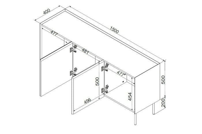Credenza Verrone, Madia da salotto con tre ante battenti e vani interni, Rialzata da terra, 150x40 h70 cm, Verde e Rovere