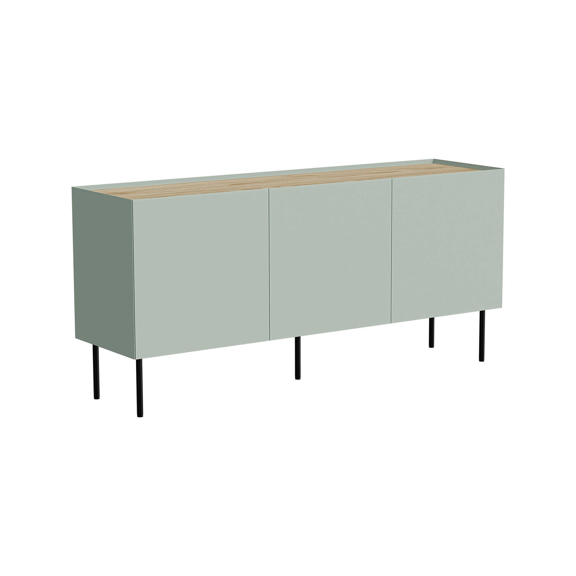 Credenza Verrone, Madia da salotto con tre ante battenti e vani interni, Rialzata da terra, 150x40 h70 cm, Verde e Rovere