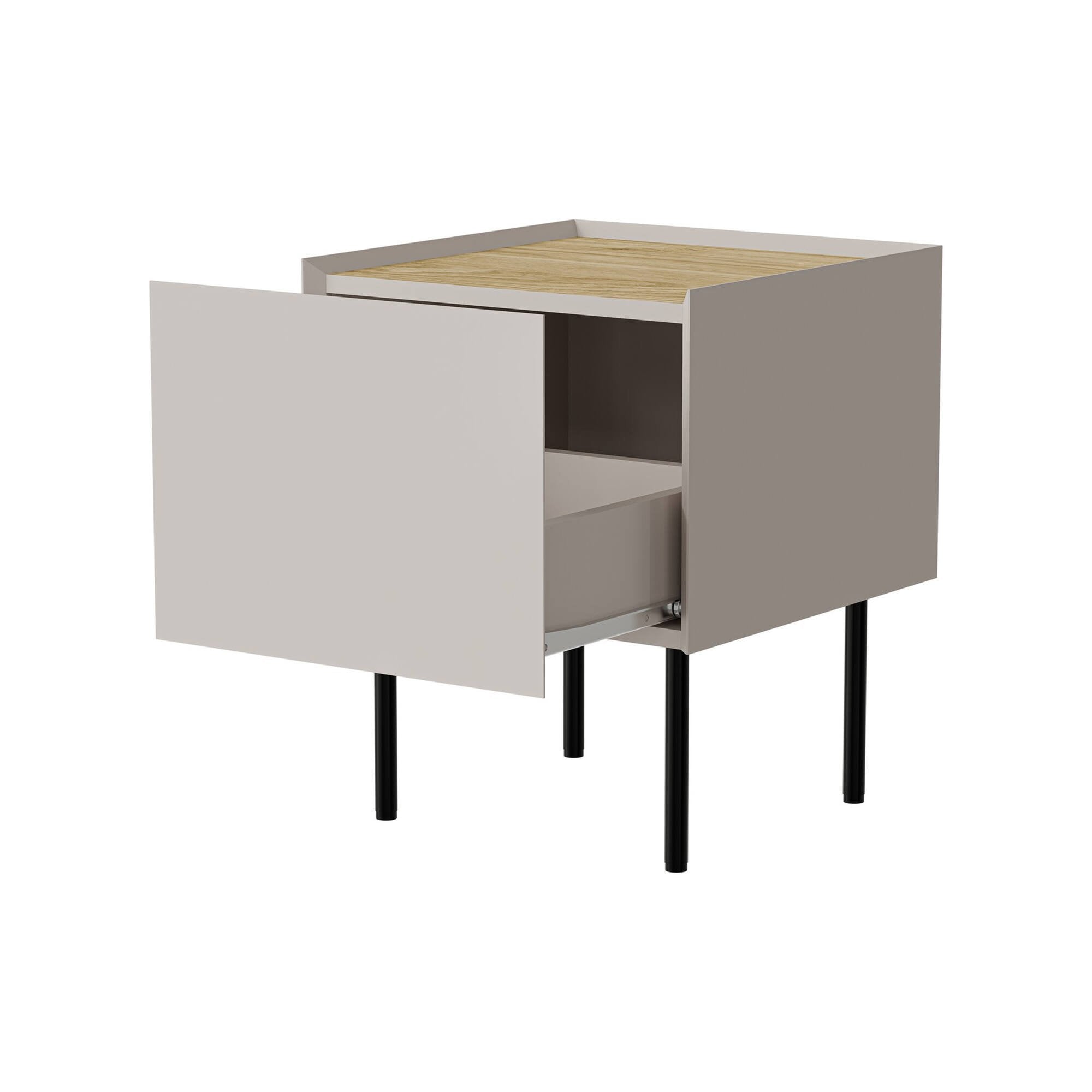 Set di 2 comodini Preci, Comò basso con cassetto e vano interno, Finitura effetto liscio, 40x41 h60 cm, Beige e Rovere