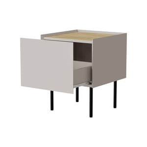 Set di 2 comodini Preci, Comò basso con cassetto e vano interno, Finitura effetto liscio, 40x41 h60 cm, Beige e Rovere