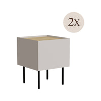 Set di 2 comodini Preci, Comò basso con cassetto e vano interno, Finitura effetto liscio, 40x41 h60 cm, Beige e Rovere