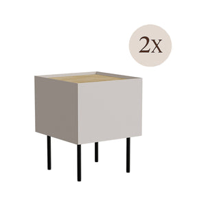 Set di 2 comodini Preci, Comò basso con cassetto e vano interno, Finitura effetto liscio, 40x41 h60 cm, Beige e Rovere