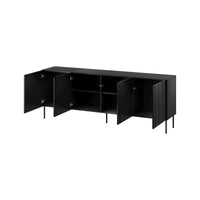 Credenza Gerace, Madia da salotto con quattro ante battenti e vani interni, Rialzata da terra, 201x42 h75 cm, Nero