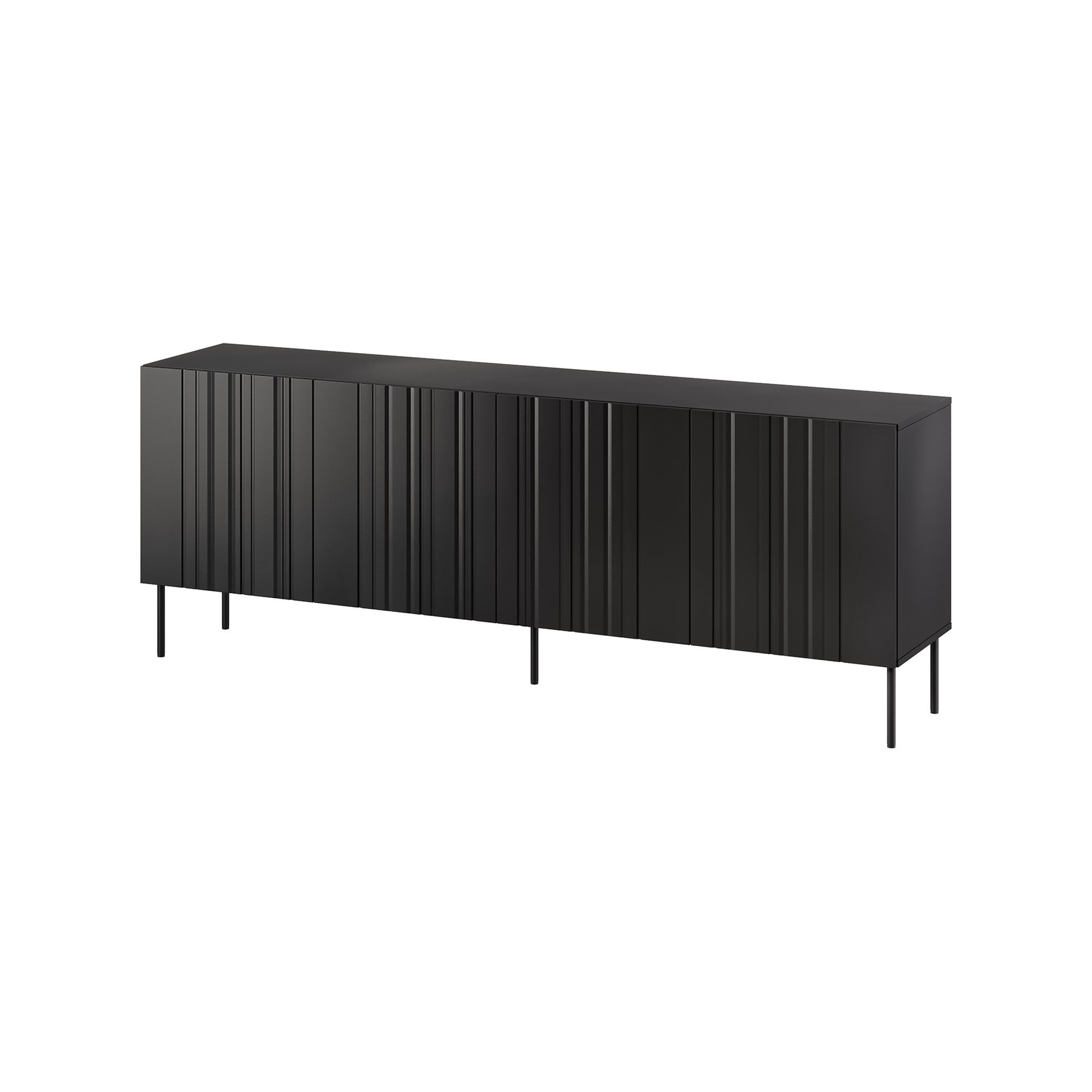 Credenza Gerace, Madia da salotto con quattro ante battenti e vani interni, Rialzata da terra, 201x42 h75 cm, Nero