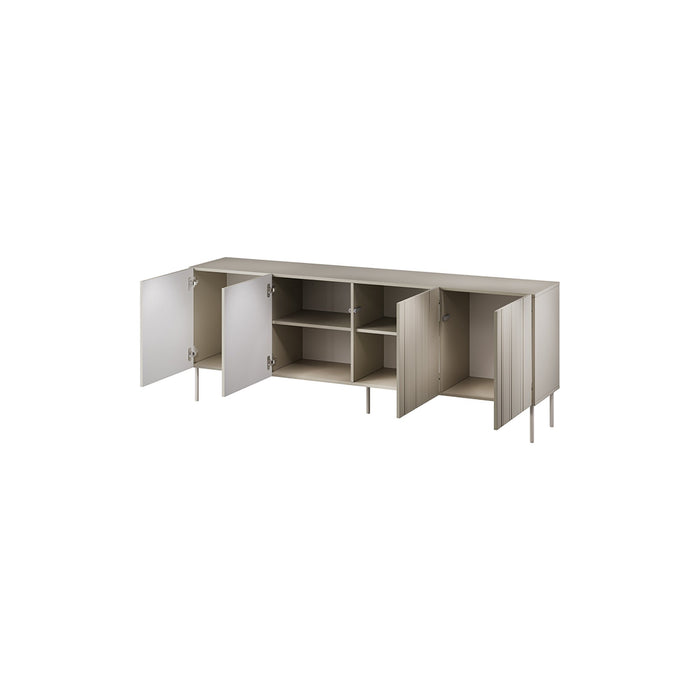 Credenza Gerace, Madia da salotto con quattro ante battenti e vani interni, Rialzata da terra, 201x42 h75 cm, Beige