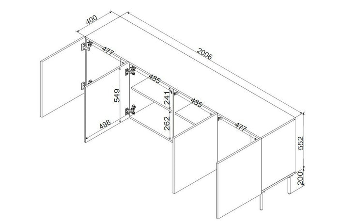 Credenza Gerace, Madia da salotto con quattro ante battenti e vani interni, Rialzata da terra, 201x42 h75 cm, Beige