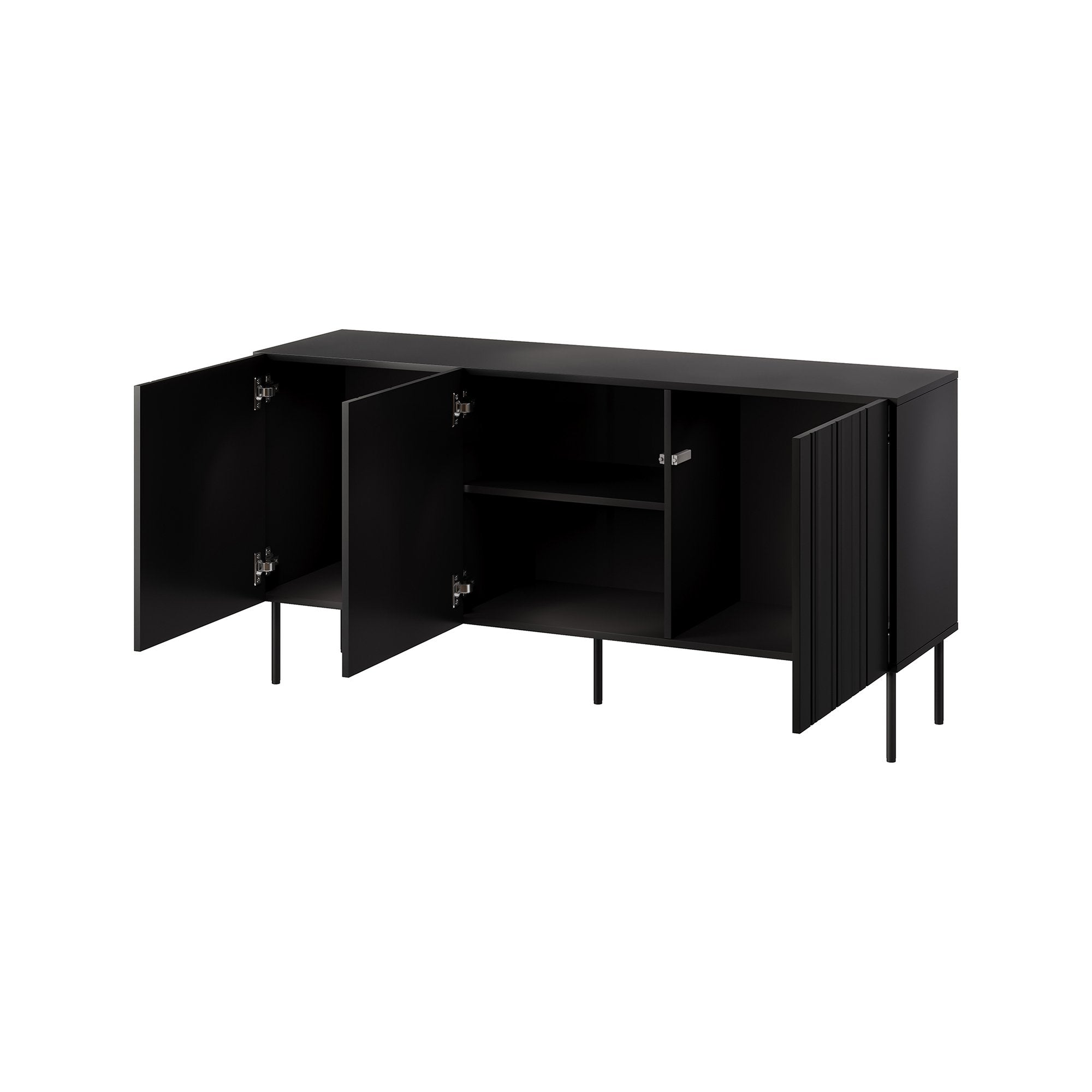 Credenza Spirano, Madia da salotto con tre ante battenti e vani interni, Rialzata da terra, 151x42 h75 cm, Nero