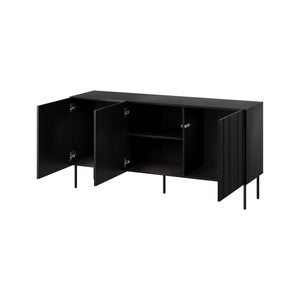Credenza Spirano, Madia da salotto con tre ante battenti e vani interni, Rialzata da terra, 151x42 h75 cm, Nero