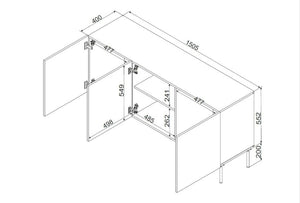 Credenza Spirano, Madia da salotto con tre ante battenti e vani interni, Rialzata da terra, 151x42 h75 cm, Nero