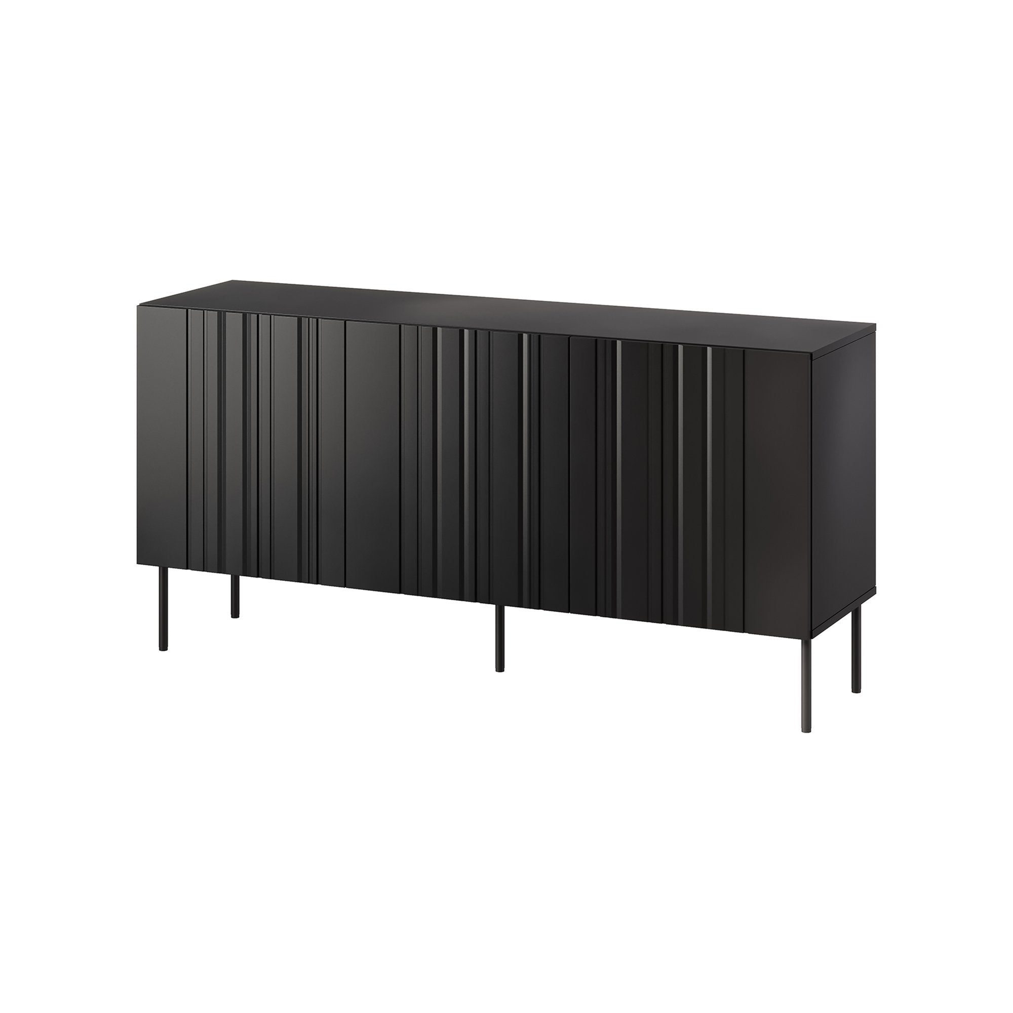 Credenza Spirano, Madia da salotto con tre ante battenti e vani interni, Rialzata da terra, 151x42 h75 cm, Nero