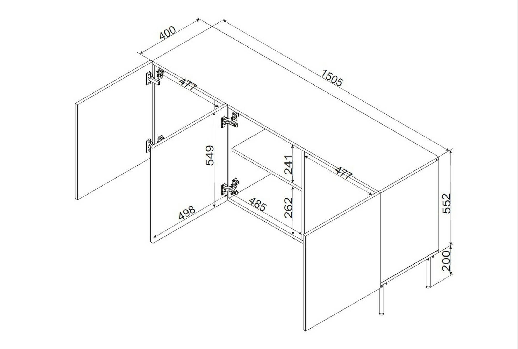 Credenza Spirano, Madia da salotto con tre ante battenti e vani interni, Rialzata da terra, 151x42 h75 cm, Beige