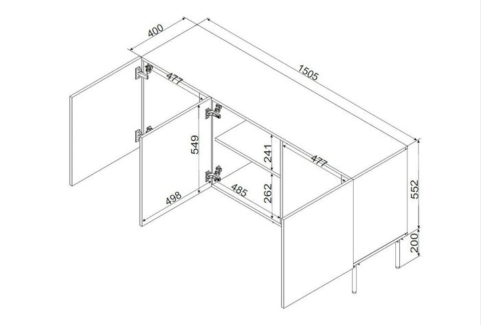 Credenza Spirano, Madia da salotto con tre ante battenti e vani interni, Rialzata da terra, 151x42 h75 cm, Beige