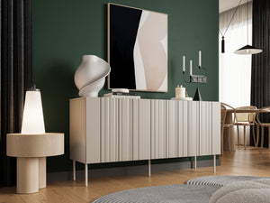 Credenza Spirano, Madia da salotto con tre ante battenti e vani interni, Rialzata da terra, 151x42 h75 cm, Beige