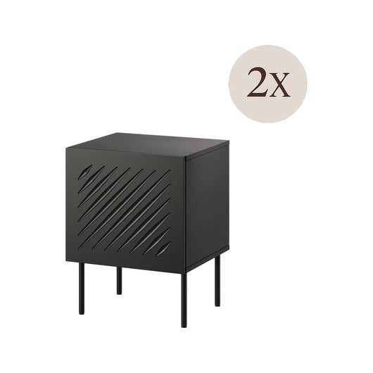 Set di 2 comodini Viano, Comò basso con cassetto e vano interno, Finitura effetto liscio con dettaglio geometrico, 45x42 h59 cm, Nero