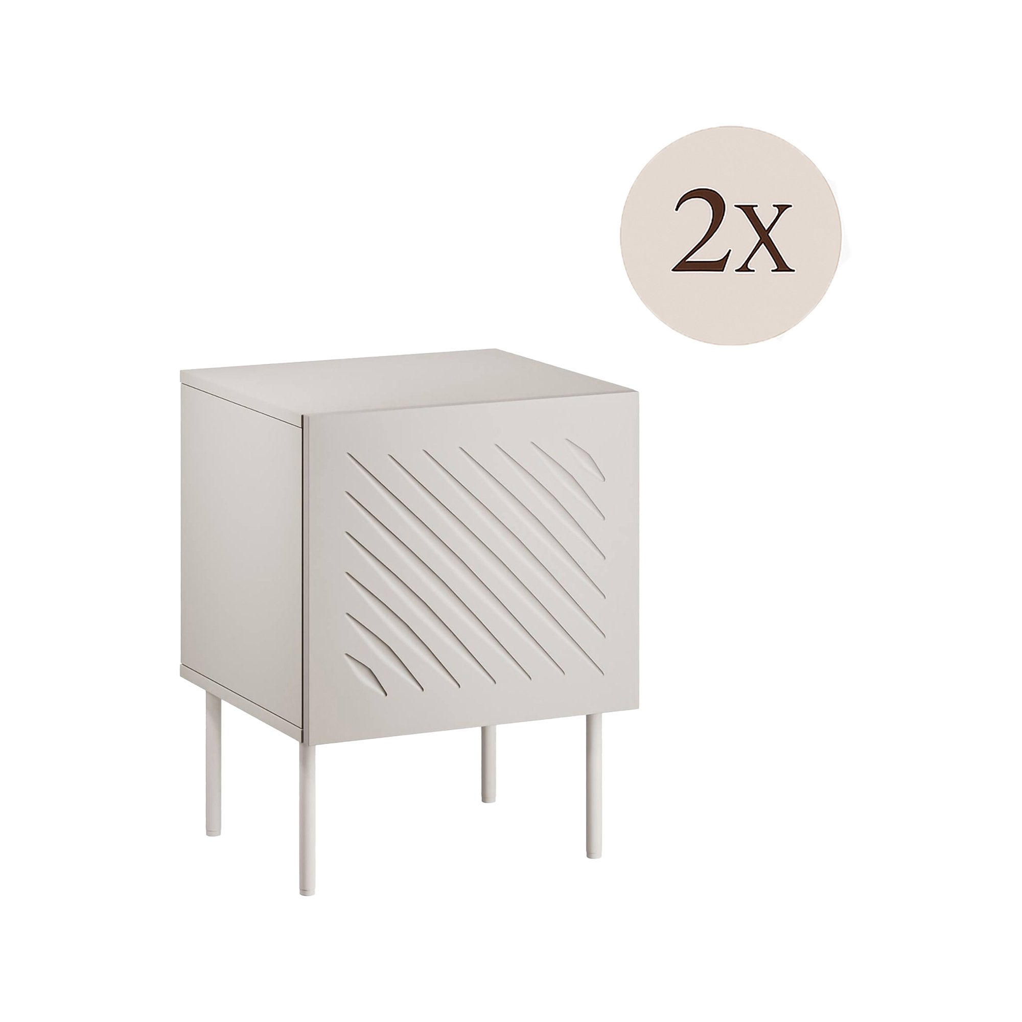 Set di 2 comodini Viano, Comò basso con cassetto e vano interno, Finitura effetto liscio con dettaglio geometrico, 45x42 h59 cm, Beige