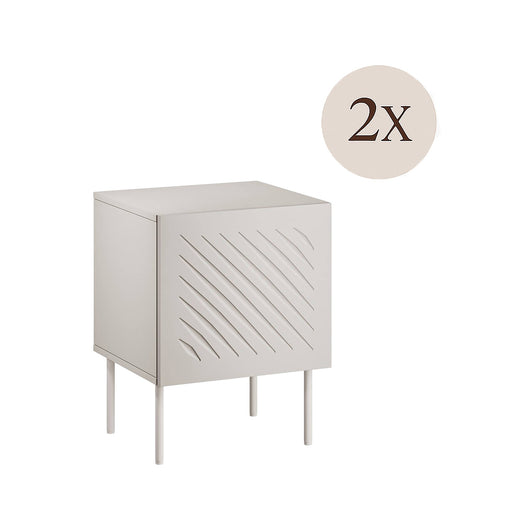 Set di 2 comodini Viano, Comò basso con cassetto e vano interno, Finitura effetto liscio con dettaglio geometrico, 45x42 h59 cm, Beige