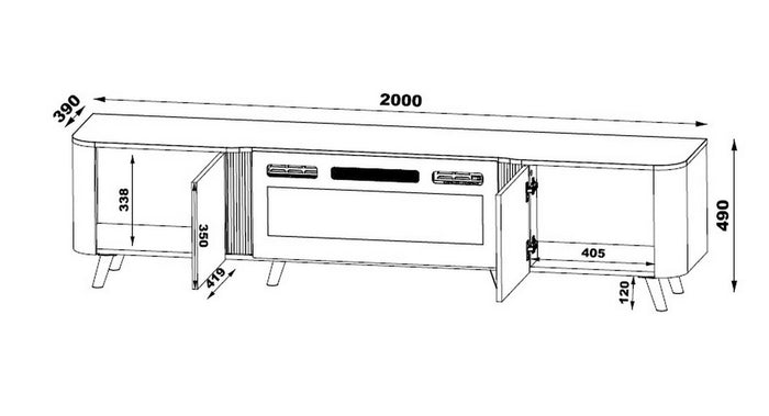 Mobile porta TV Vicino, Madia da salotto con due ante battenti e camino elettrico, Rialzato da terra, 191x40 h58 cm, Beige