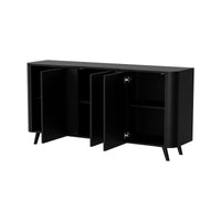 Credenza Loreo, Madia da salotto con tre ante battenti e vani interni, Rialzata da terra, 151x42 h70 cm, Nero