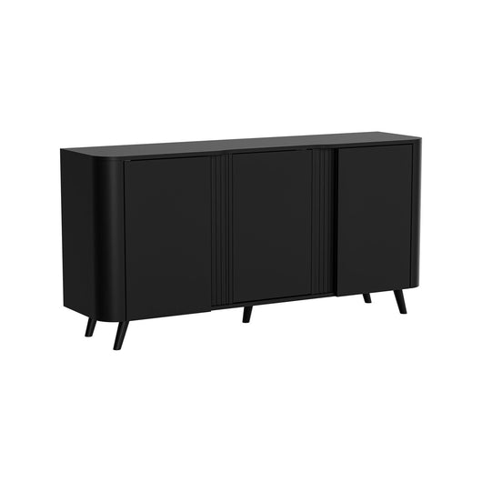 Credenza Loreo, Madia da salotto con tre ante battenti e vani interni, Rialzata da terra, 151x42 h70 cm, Nero