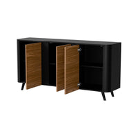 Credenza Loreo, Madia da salotto con tre ante battenti e vani interni, Rialzata da terra, 151x42 h70 cm, Nero e Noce