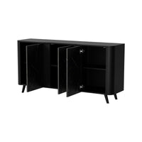 Credenza Loreo, Madia da salotto con tre ante battenti e vani interni, Rialzata da terra, 151x42 h70 cm, Marmo e Nero