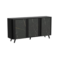 Credenza Loreo, Madia da salotto con tre ante battenti e vani interni, Rialzata da terra, 151x42 h70 cm, Marmo e Nero