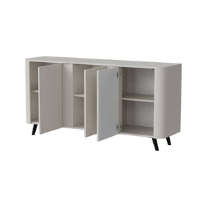 Credenza Loreo, Madia da salotto con tre ante battenti e vani interni, Rialzata da terra, 151x42 h70 cm, Beige