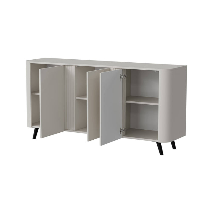 Credenza Loreo, Madia da salotto con tre ante battenti e vani interni, Rialzata da terra, 151x42 h70 cm, Beige