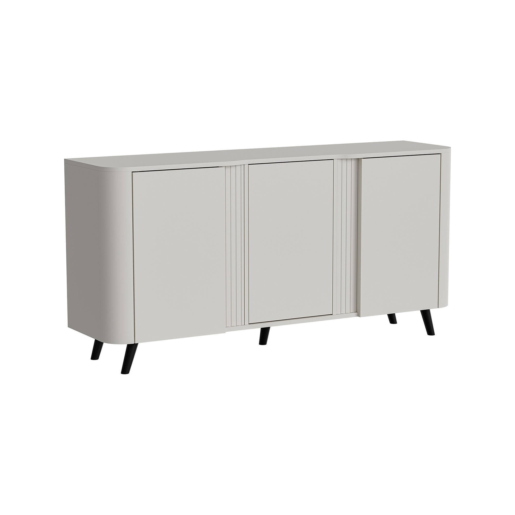 Credenza Loreo, Madia da salotto con tre ante battenti e vani interni, Rialzata da terra, 151x42 h70 cm, Beige