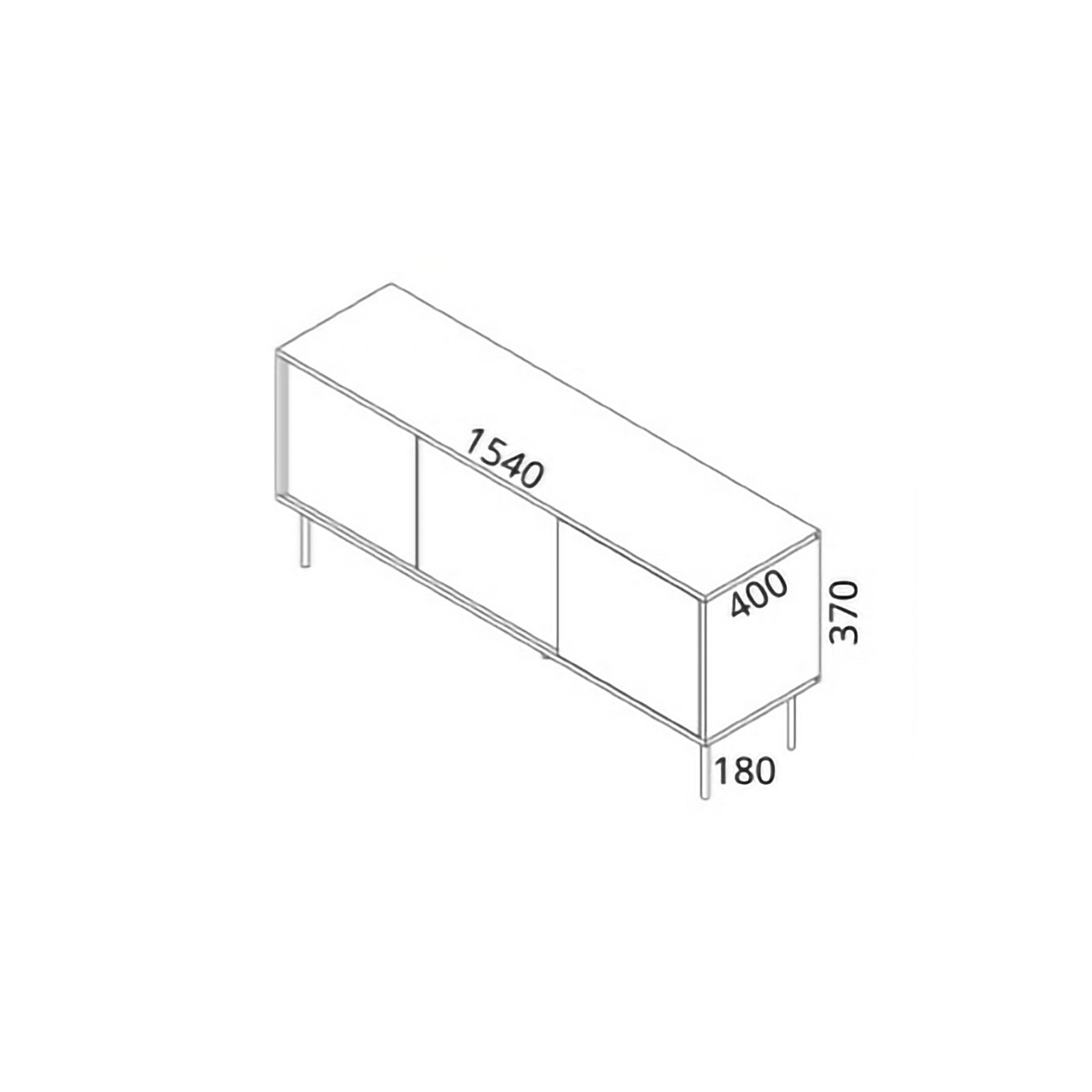 Mobile porta TV Perito, Madia da salotto con tre ante battenti e due vani interni, Rialzato da terra, 154x40 h55 cm, Nero e Oro