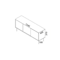 Mobile porta TV Perito, Madia da salotto con tre ante battenti e due vani interni, Rialzato da terra, 154x40 h55 cm, Nero e Oro