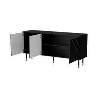 Credenza Cossogno, Madia da salotto con tre ante battenti e vani interni, Rialzata da terra, 154x40 h72 cm, Nero e Oro
