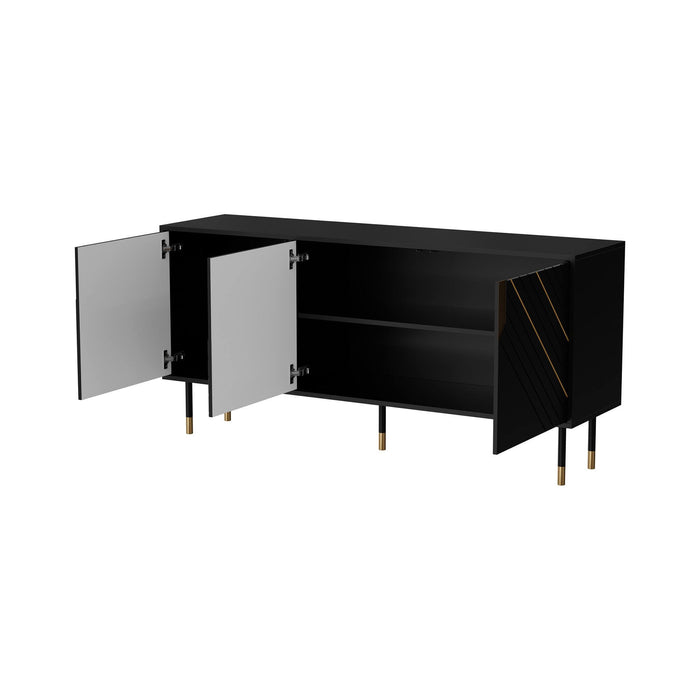 Credenza Cossogno, Madia da salotto con tre ante battenti e vani interni, Rialzata da terra, 154x40 h72 cm, Nero e Oro