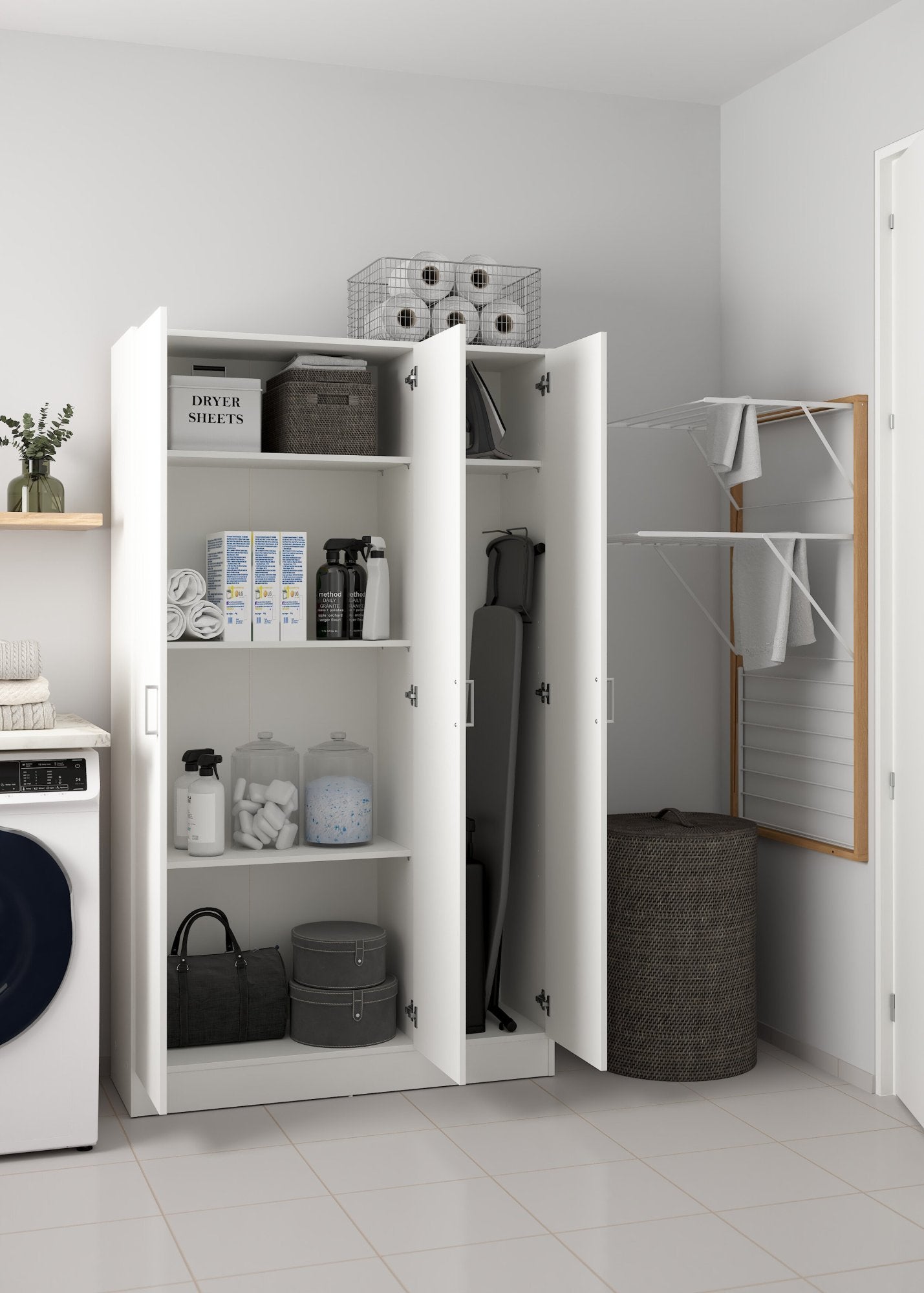 Vado, Armadio Multiuso Grande 4 Ripiani, 34.6x180h cm Bianco