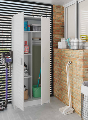 Sora, Armadio Multiuso 2 Ante 3 Ripiani, 34.6x180h cm Bianco