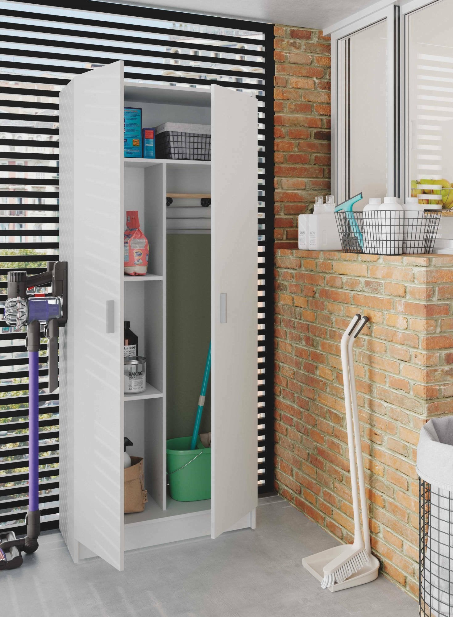 Soresina, Armadio Multiuso 2 Ante 3 Ripiani, 69.2x180h cm Bianco