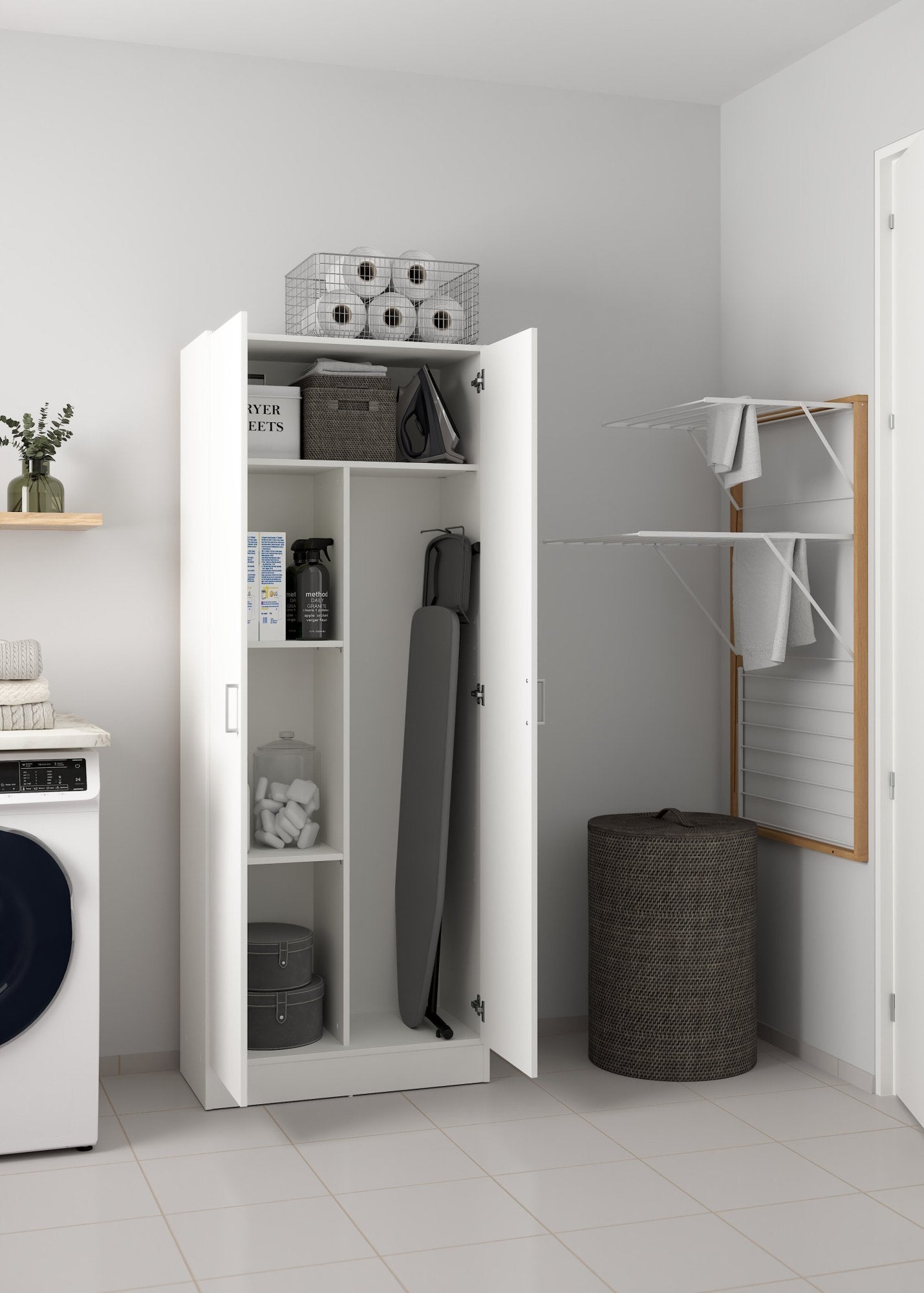 Soresina, Armadio Multiuso 2 Ante 3 Ripiani, 69.2x180h cm Bianco