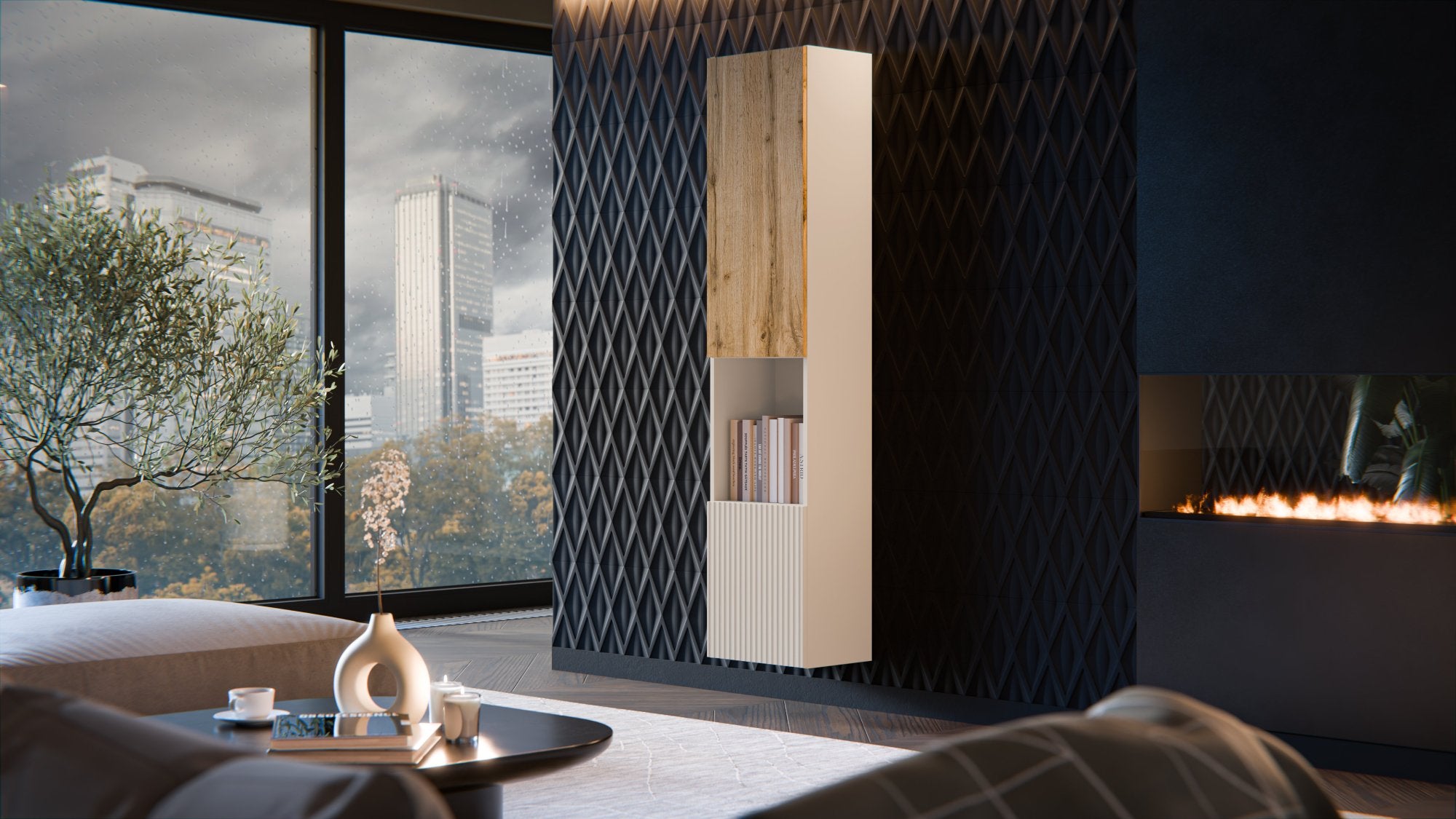 Vetrina Botte, Beige e Rovere