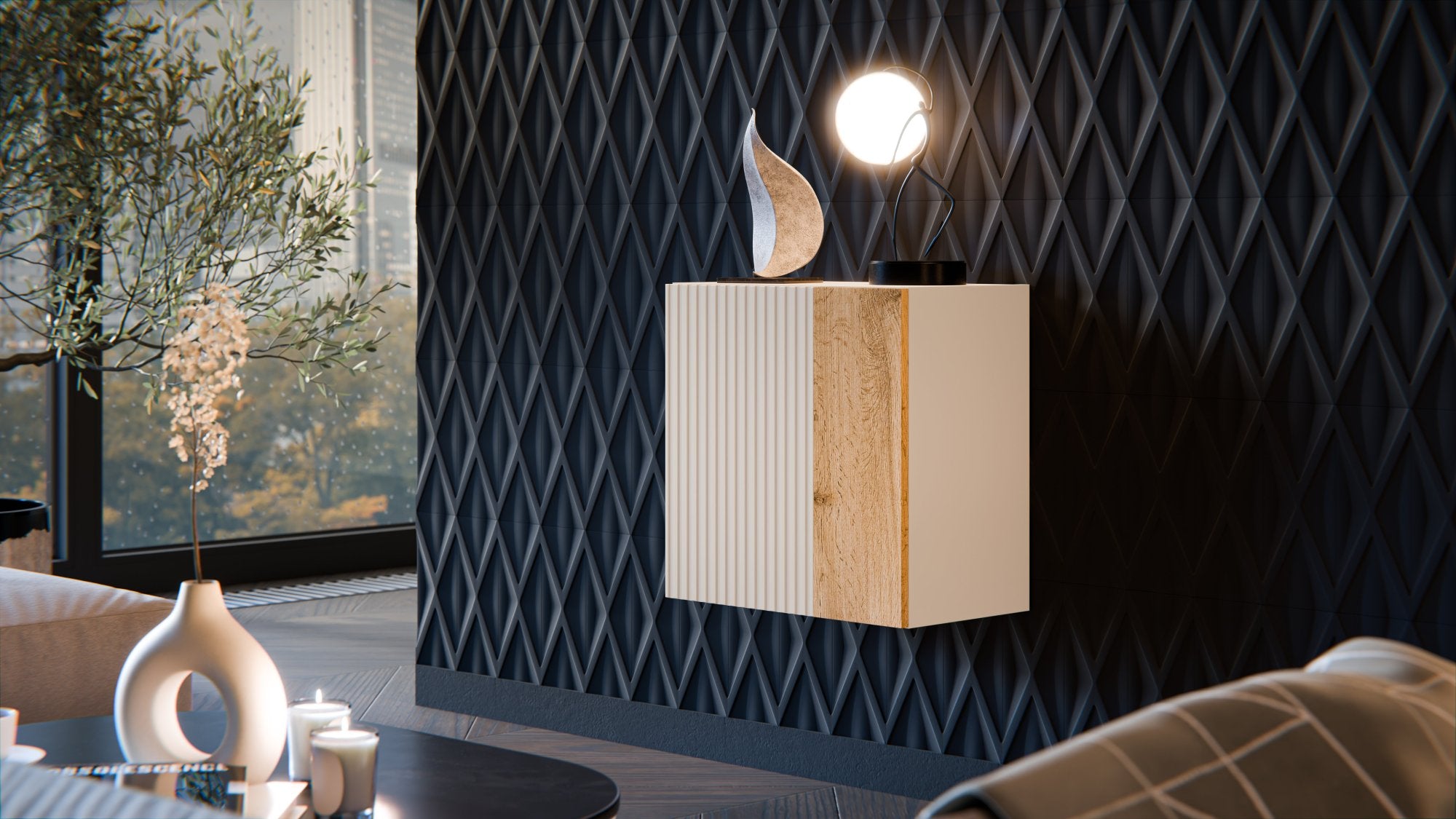 Mobile pensile Fonteno, Beige e Rovere