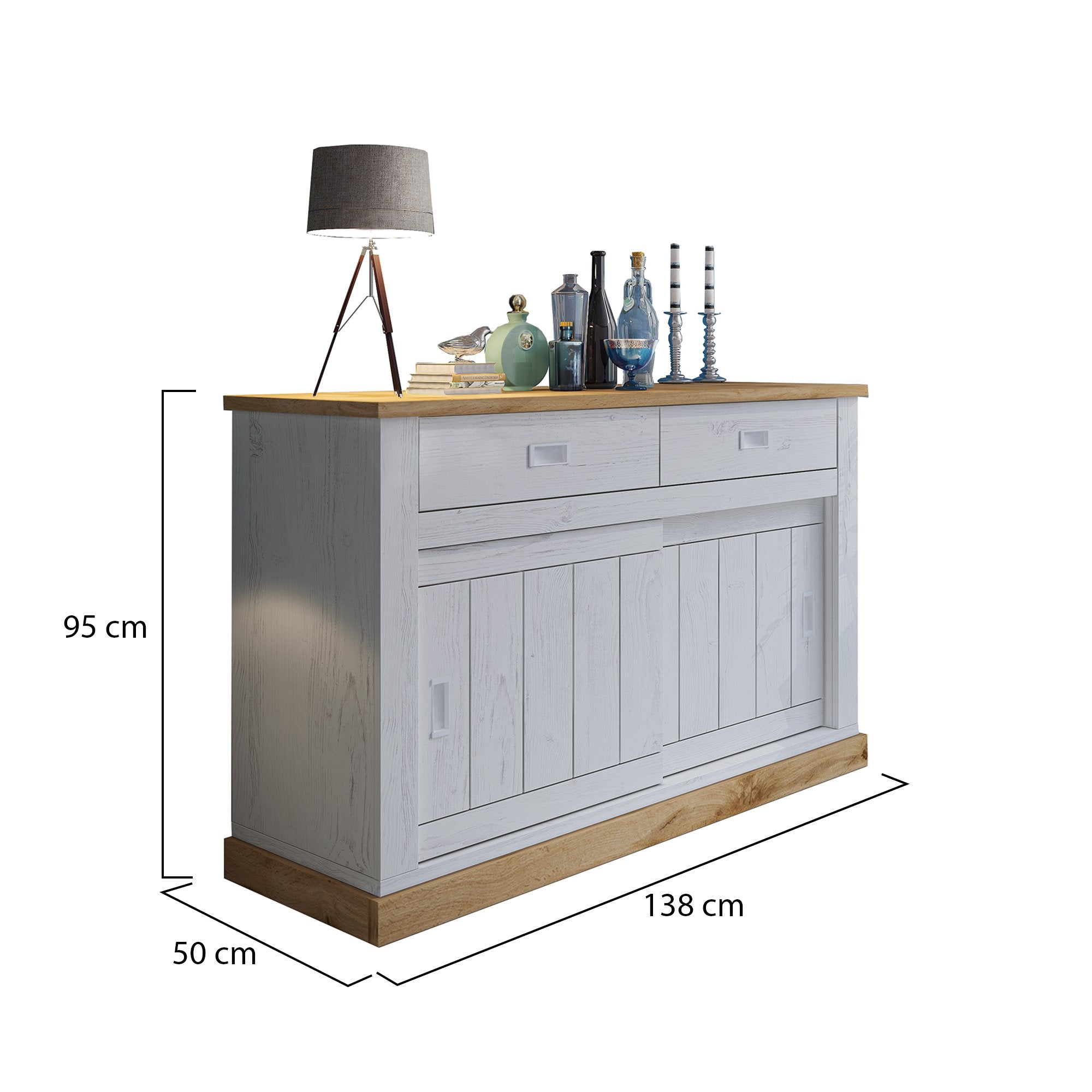 Madia Lupara, Credenza 2 Cassetti, 138x50x95h cm Bianco