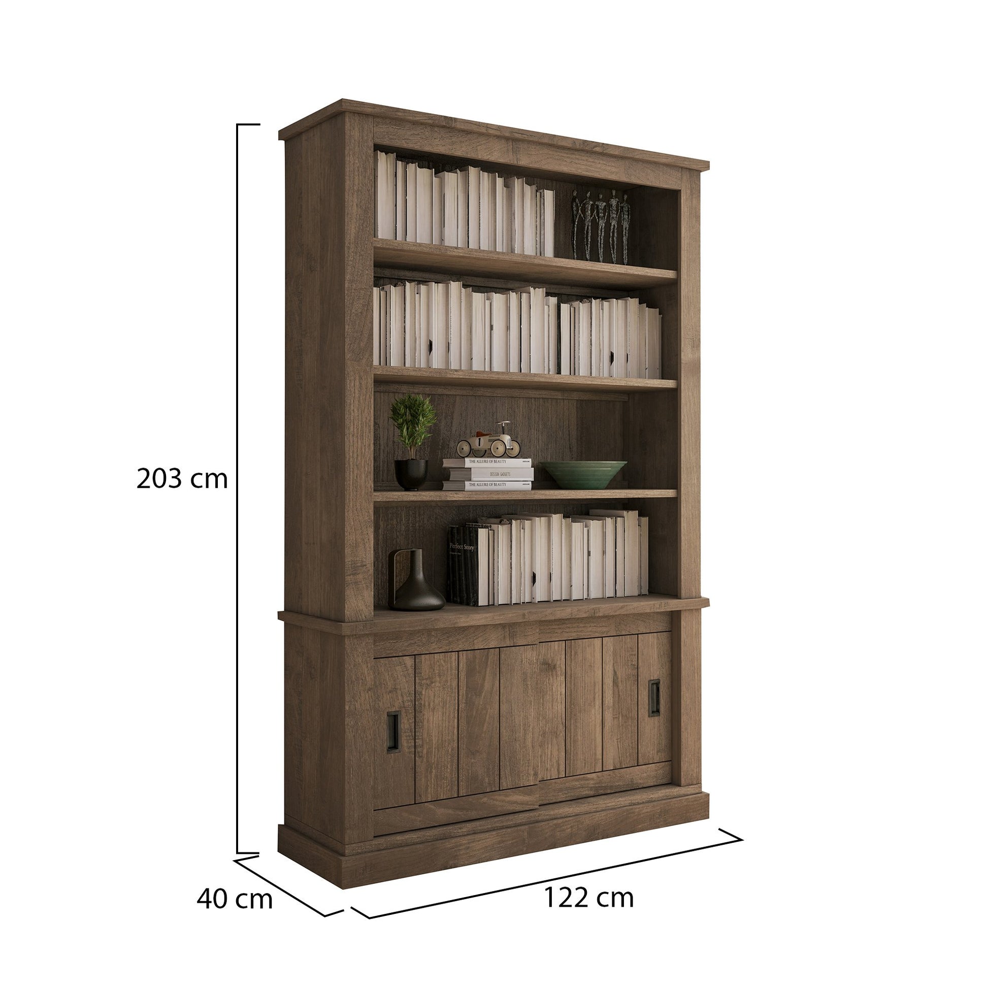 Biblioteca Evandro, Libreria 3 Ripiani, 122x40x203h cm Marrone Noce