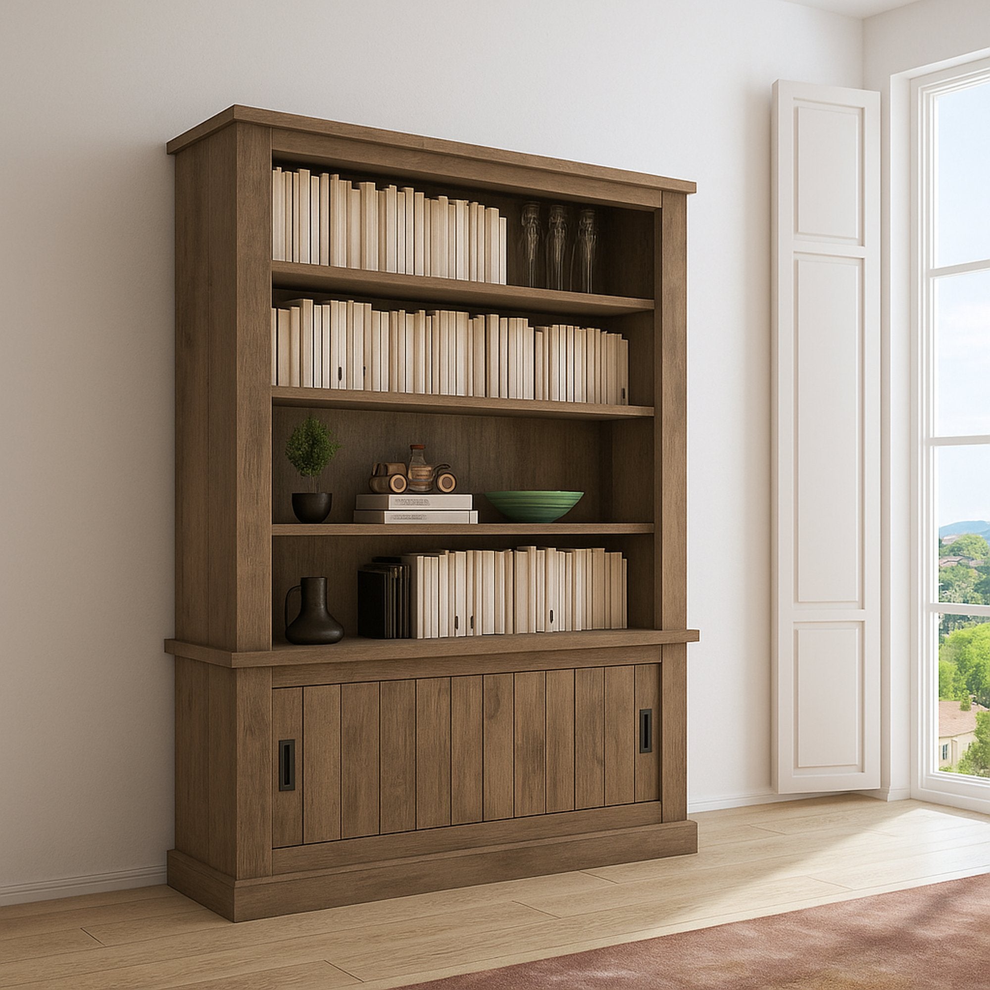 Biblioteca Evandro, Libreria 3 Ripiani, 122x40x203h cm Marrone Noce