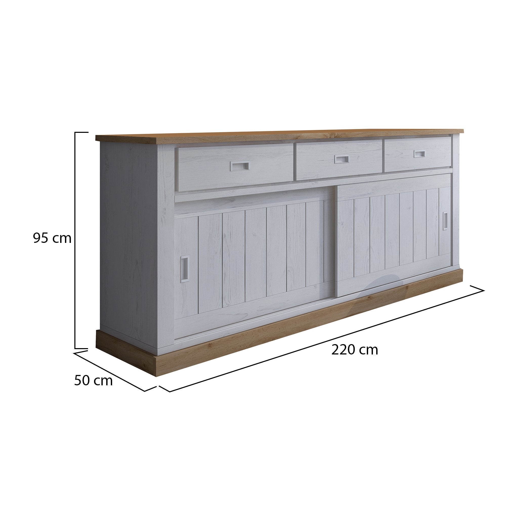 Madia Malonno, Credenza 3 Cassetti, 220x50x95h cm Bianco
