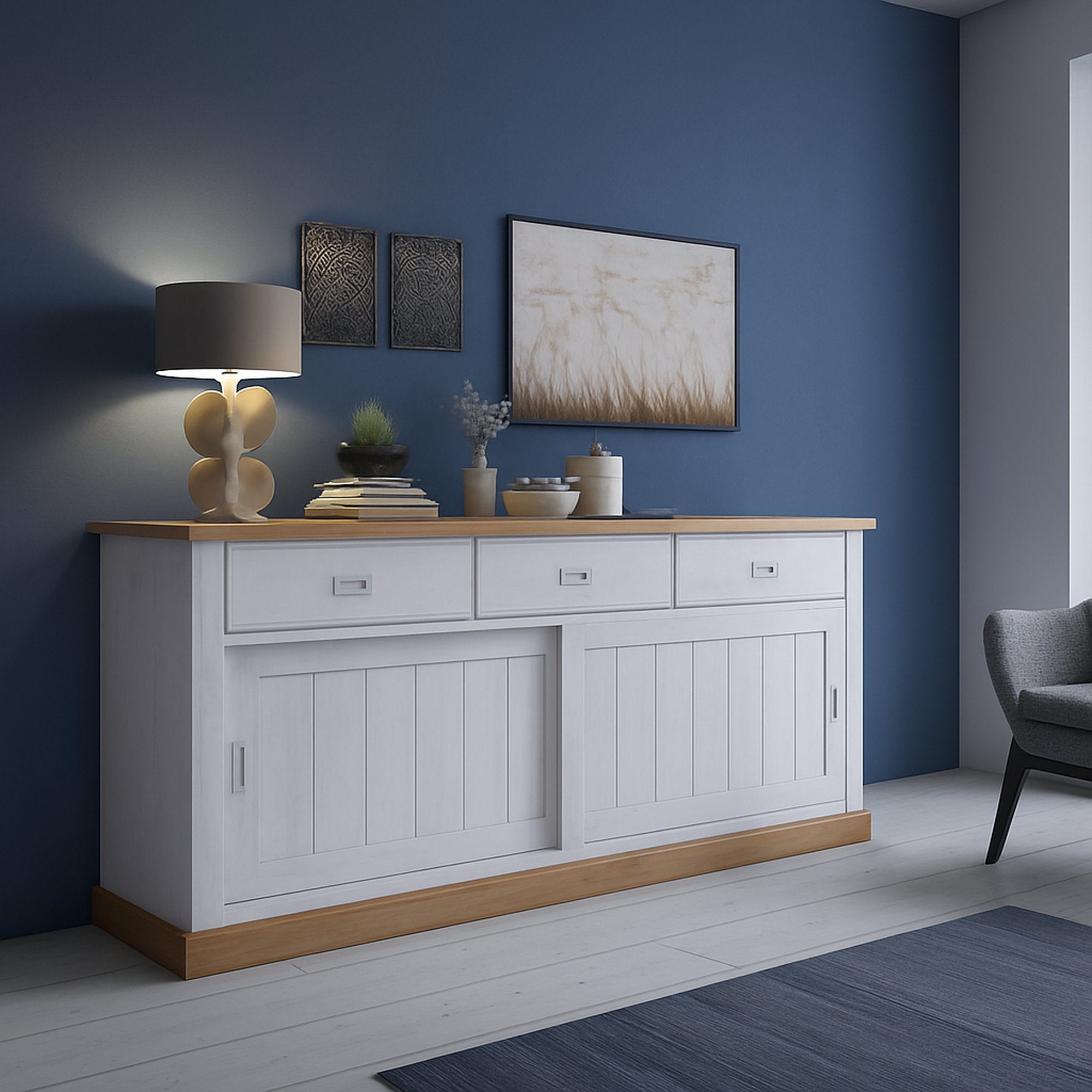 Madia Malonno, Credenza 3 Cassetti, 220x50x95h cm Bianco