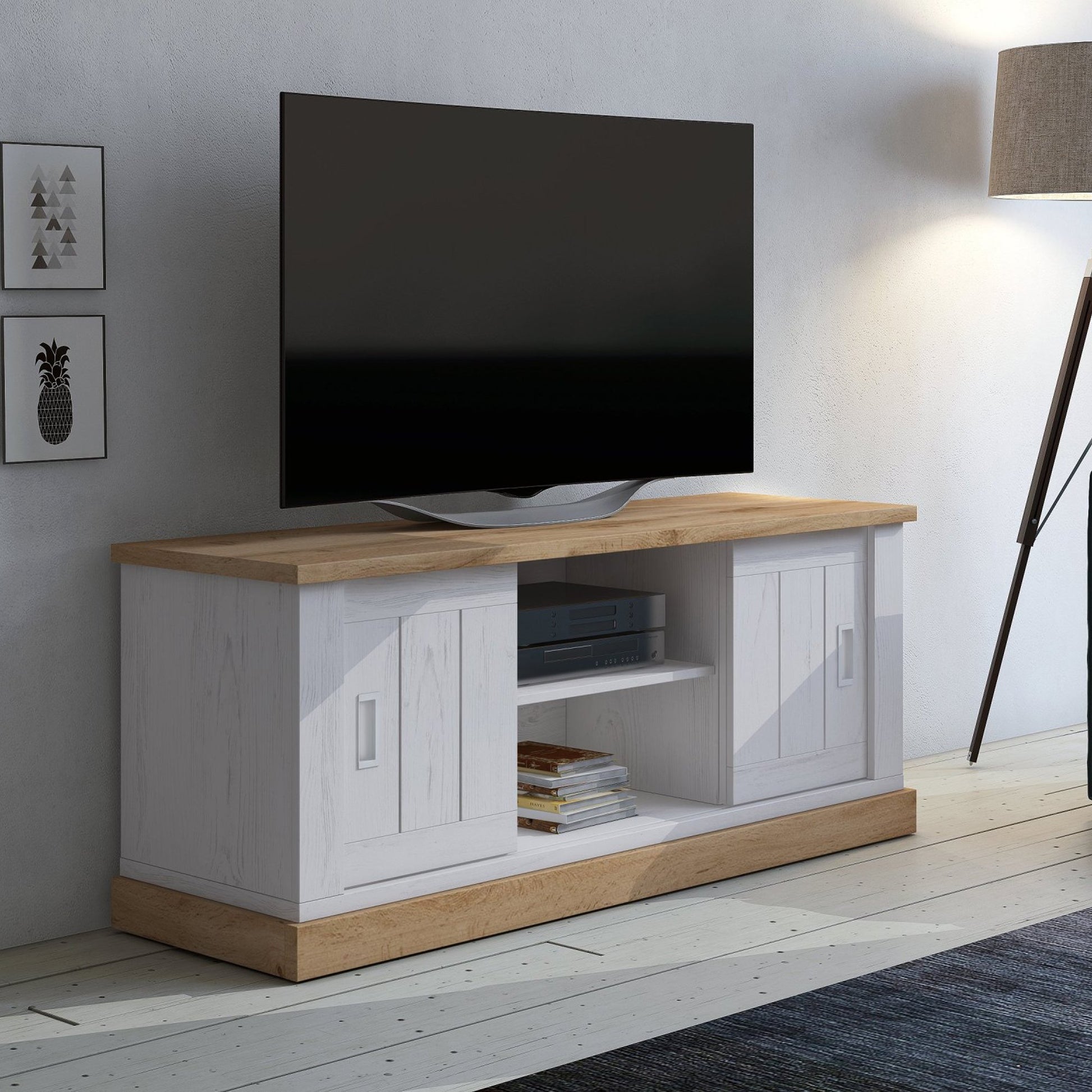 Mesola, Mobile Porta tv un Ripiano, 45x46x60h cm Bianco Rovere