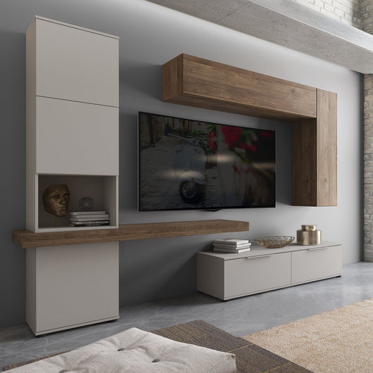 Mobile Soggiorno Riccia, Parete Attrezzata Modulabile, Beige