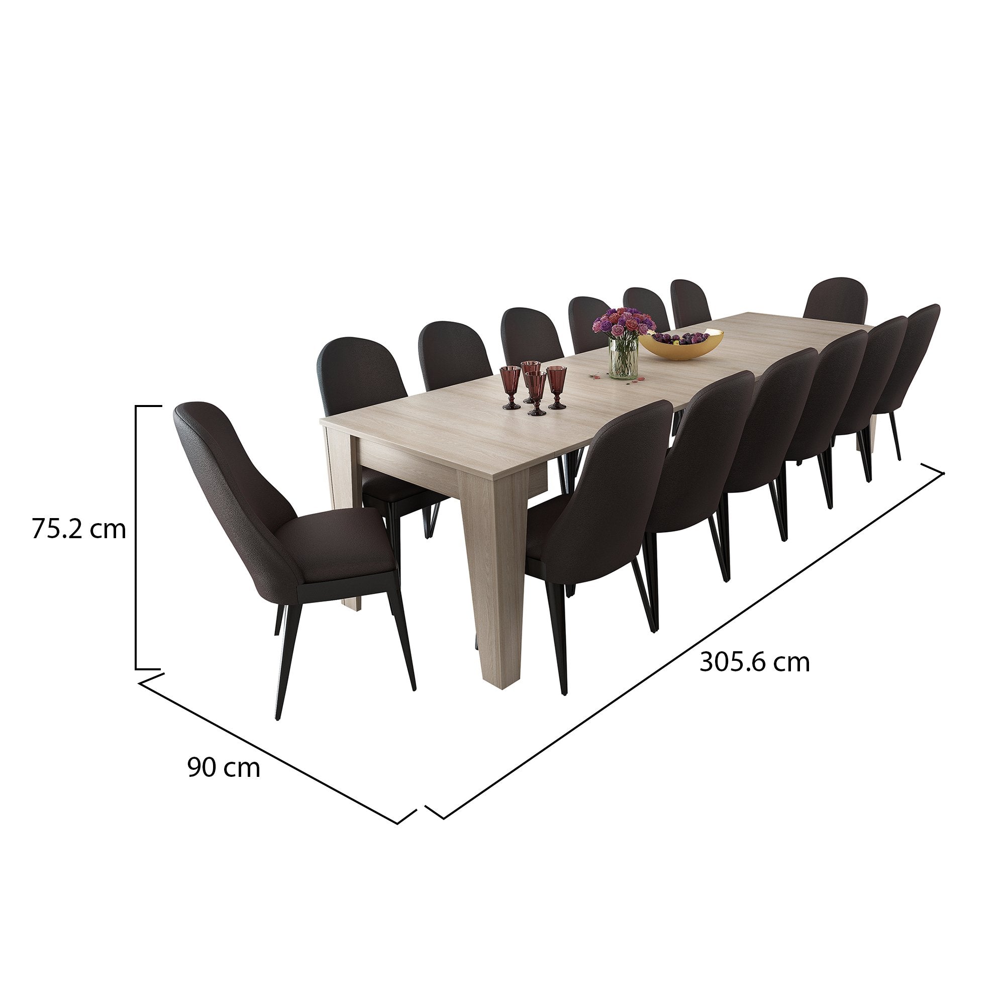 Gizio, Consolle Allungabile Allungabile, 305.6x90x75.2h cm Marrone Olmo