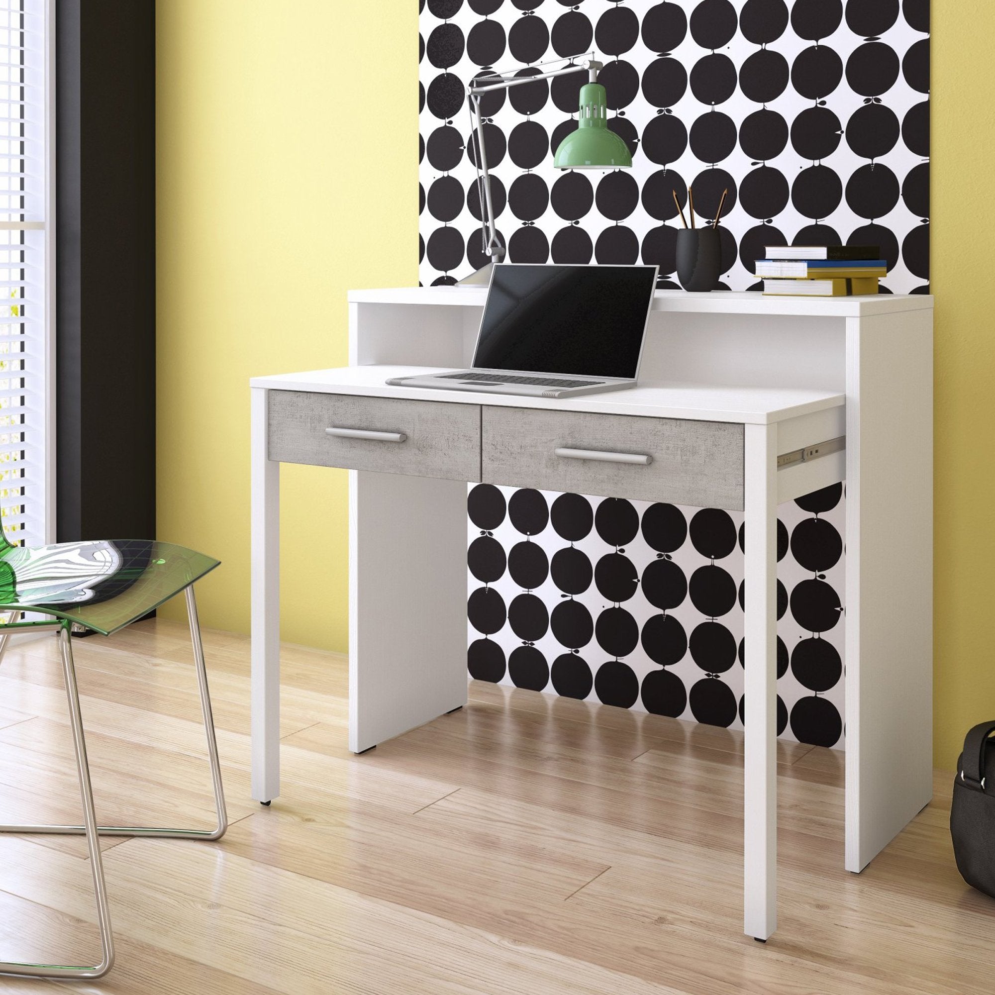 Opaglio, Scrivania Modulabile, 98.6x36.6x86.9h cm Bianco Cemento